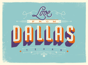 Orange and white words on a sky blue background that says Things to Do in Dallas